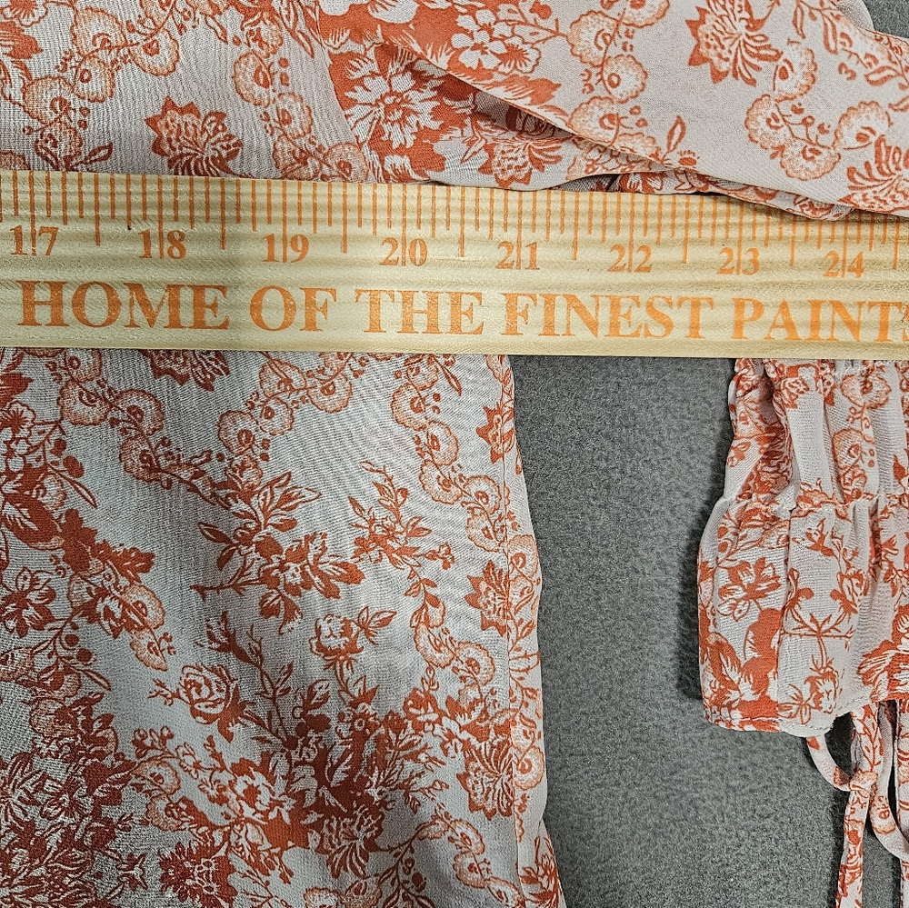 Umgee USA Large Popover Sheer Shirt Orange Floral Ruffle Sleeve Boho Cottagecore - Picture 7 of 11
